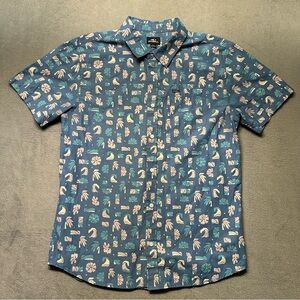 O'Neill Shirt Mens Large Blue Abstract Tropical Floral Short Sleeve Button Up